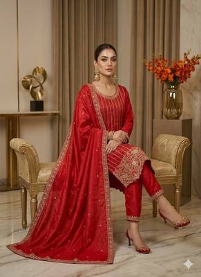 red designer party wear suit 3