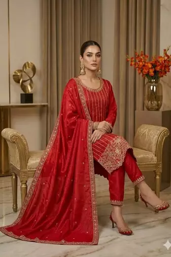 red designer party wear suit