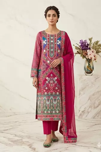 pink multicolor printed kurta set