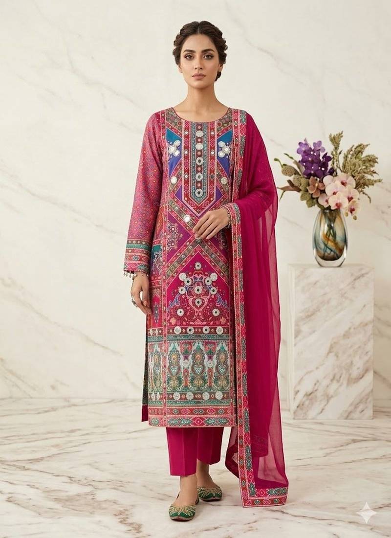 pink multicolor printed kurta set
