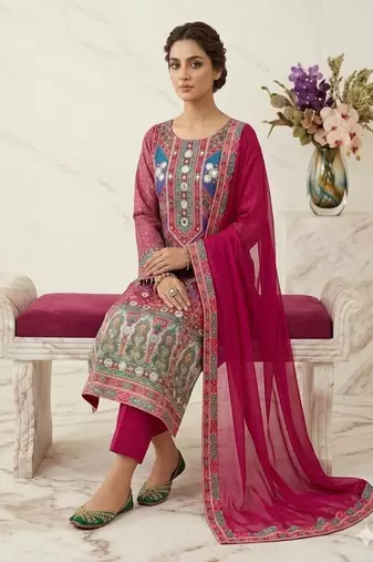 pink multicolor printed kurta set