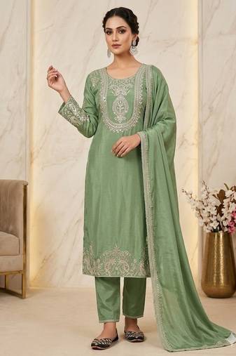green designer embroidered kurta set