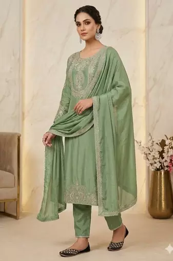 green designer embroidered kurta set