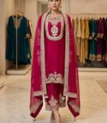 hot pink designer embroidered kurta set