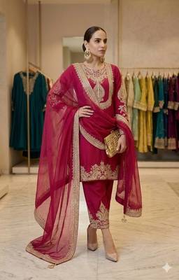 hot pink designer embroidered kurta set 3