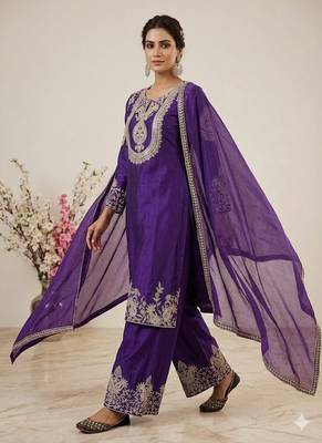 purple designer embroidered kurta set 3