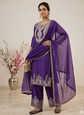 purple designer embroidered kurta set 1