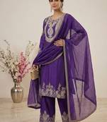 purple designer embroidered kurta set