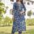 Women turquoise blue floral printed straight kurta set