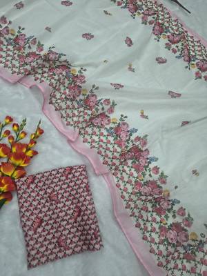 White Color Digital Print With Piping Work  Cotton Saree 3