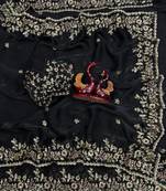 Black Color Sequence Embroidery Work Frendy Chiffon Saree