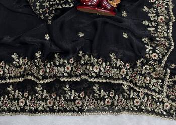 Black Color Sequence Embroidery Work Frendy Chiffon Saree 3