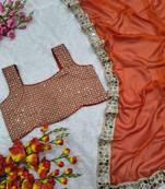 Orange Color Embroidery Work And Sequins Work Rangoli Silk Saree