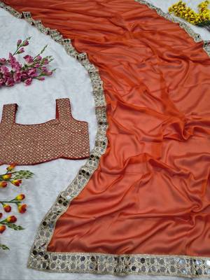 Orange Color Embroidery Work And Sequins Work Rangoli art silk saree 2