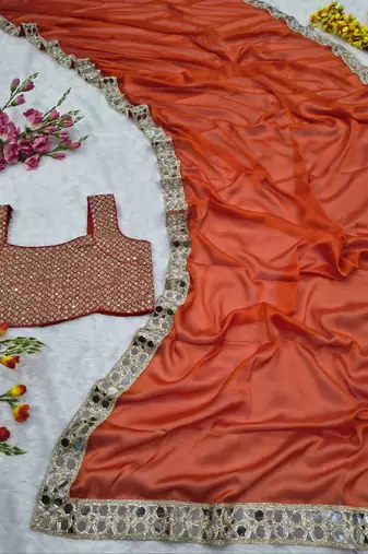 Orange Color Embroidery Work And Sequins Work Rangoli art silk saree