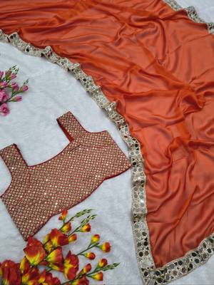 Orange Color Embroidery Work And Sequins Work Rangoli art silk saree 3