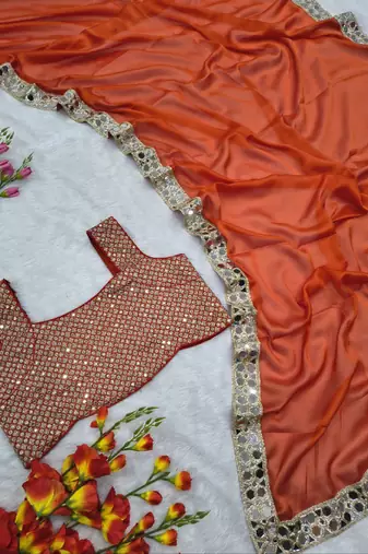 Orange Color Embroidery Work And Sequins Work Rangoli art silk saree