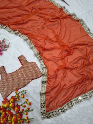 Orange Color Embroidery Work And Sequins Work Rangoli art silk saree 4