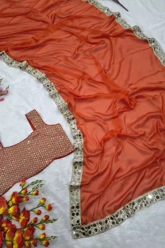 Orange Color Embroidery Work And Sequins Work Rangoli art silk saree
