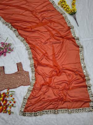 Orange Color Embroidery Work And Sequins Work Rangoli art silk saree 5
