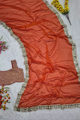 Orange Color Embroidery Work And Sequins Work Rangoli art silk saree