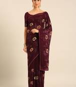 Purple chiffon swarovski work saree with matching blouse piece
