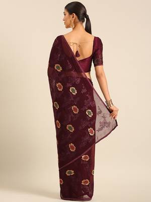 Purple chiffon swarovski work saree with matching blouse piece 4