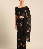 Black chiffon swarovski work saree with matching blouse piece