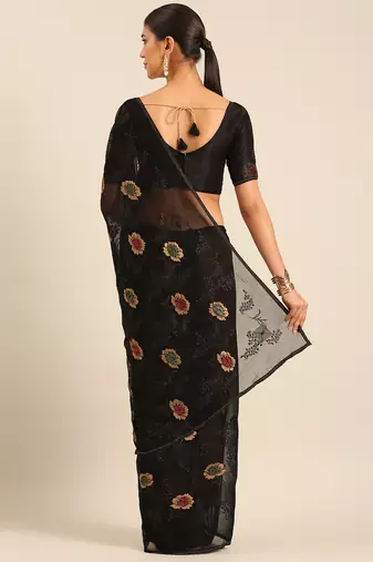 Black chiffon swarovski work saree with matching blouse piece