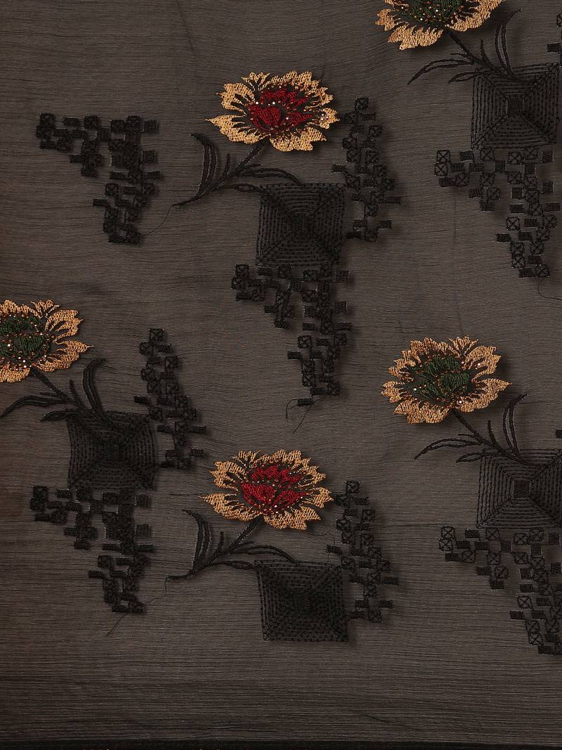 Black chiffon swarovski work saree with matching blouse piece