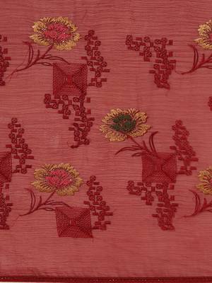 Maroon chiffon swarovski work saree with matching blouse piece 5