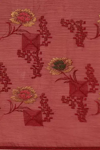 Maroon chiffon swarovski work saree with matching blouse piece