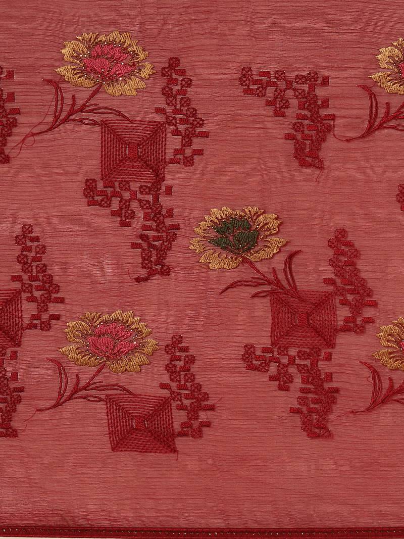 Maroon chiffon swarovski work saree with matching blouse piece