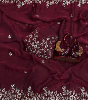 Maroon Color Sequence Embroidery Work Frendy Chiffon Saree 2
