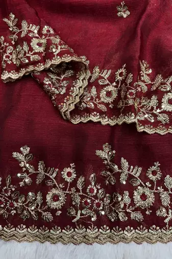 Maroon Color Sequence Embroidery Work Frendy Chiffon Saree