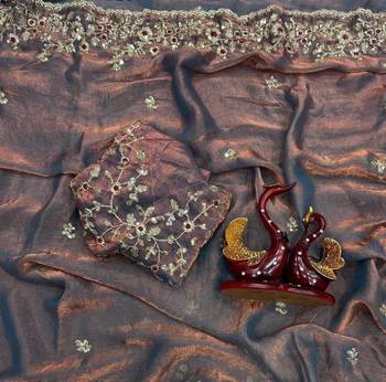 Onion Pink Color Sequence Embroidery Work Frendy Chiffon Saree 2