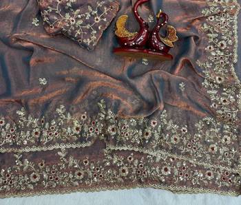 Onion Pink Color Sequence Embroidery Work Frendy Chiffon Saree 3