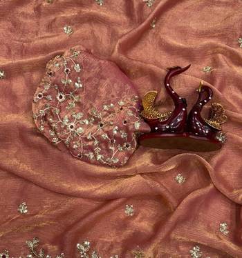 Peach Color Sequence Embroidery Work Frendy Chiffon Saree 2
