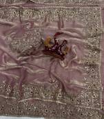 Pink Color Sequence Embroidery Work Frendy Chiffon Saree