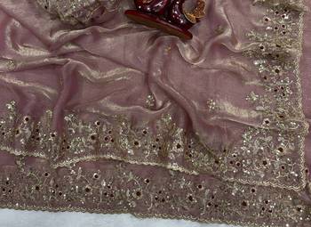 Pink Color Sequence Embroidery Work Frendy Chiffon Saree 3