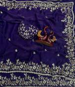 Purple Color Sequence Embroidery Work Frendy Chiffon Saree