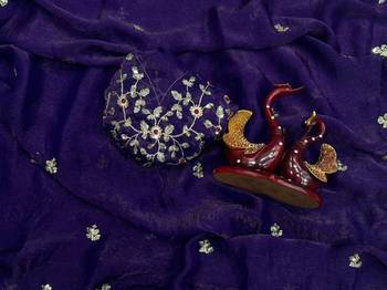 Purple Color Sequence Embroidery Work Frendy Chiffon Saree 2