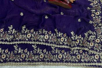 Purple Color Sequence Embroidery Work Frendy Chiffon Saree 3