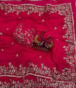 Rani Pink Color Sequence Embroidery Work Frendy Chiffon Saree