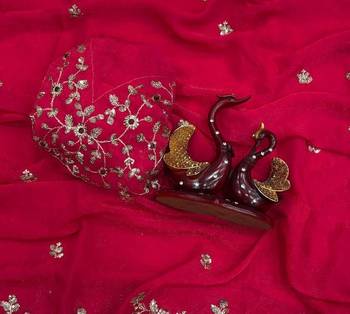 Rani Pink Color Sequence Embroidery Work Frendy Chiffon Saree 2