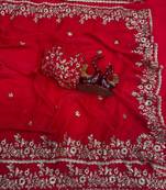 Red Color Sequence Embroidery Work Frendy Chiffon Saree