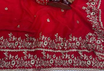 Red Color Sequence Embroidery Work Frendy Chiffon Saree 3
