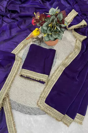 Blue Color  Sequins Lace Border Satin Silk Saree