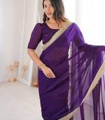 Blue Color  Sequins Lace Border Satin Silk Saree
