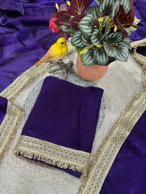 Blue Color  Sequins Lace Border Satin Silk Saree 4